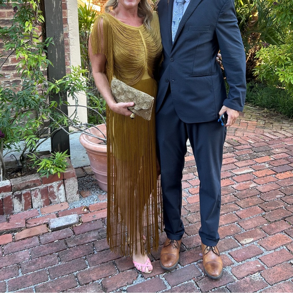 Karen Millen Mustard Fringe Midi Dress